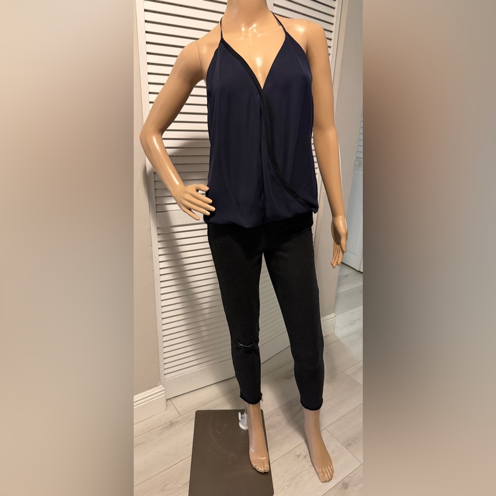 L’AGENCE Silk Versatile Halter Wrap Camisole Navy Draped Top Size S - Picture 4 of 16
